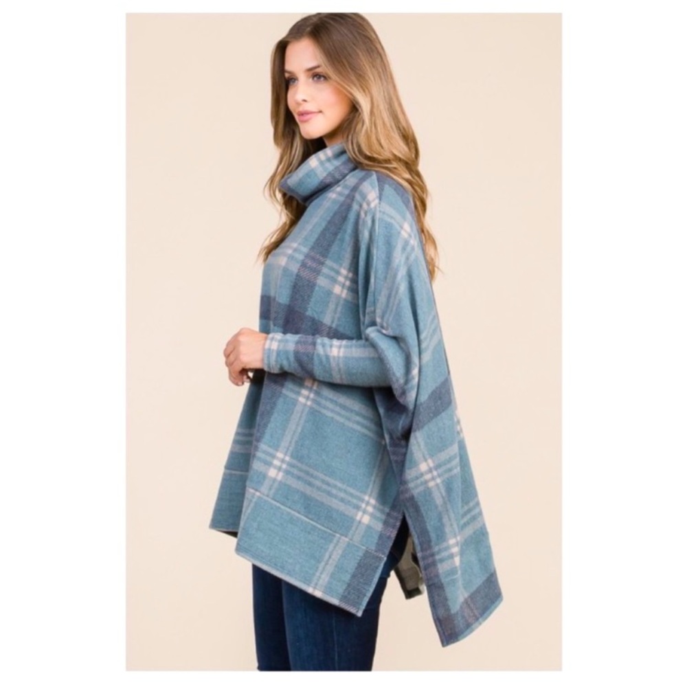A Girl Thing Blue Plaid Poncho